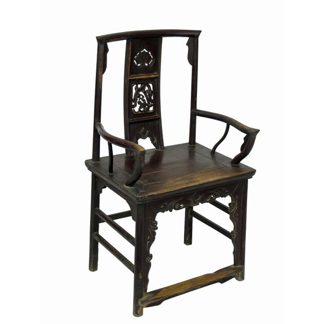 Antique Chinese Armchair With Carved Back and Rim - a Pair For Sale In Greensboro - Image 6 of 10