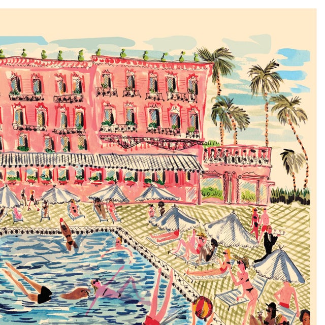"Pink Villa Pool" Contemporary Original Whimsical Figurative Interior Scene Print by Pauline De Roussy De Sales For Sale - Image 4 of 5