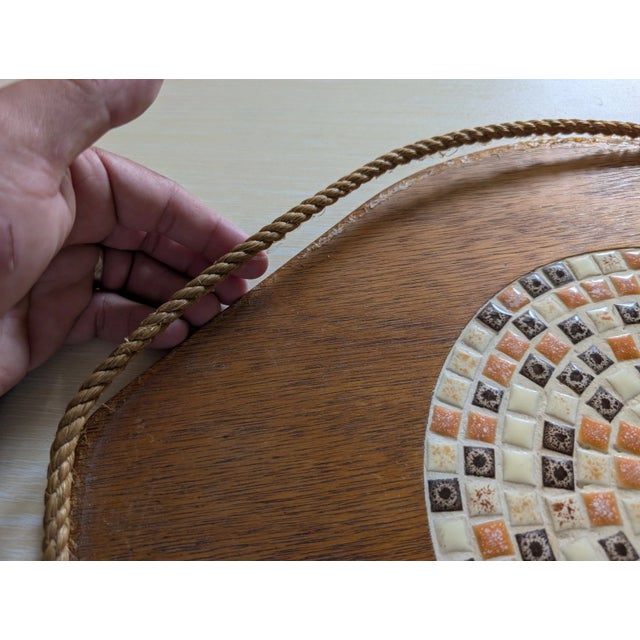 Brown Vintage Mid Century Modern Mosaiac Wood Trivet For Sale - Image 8 of 12