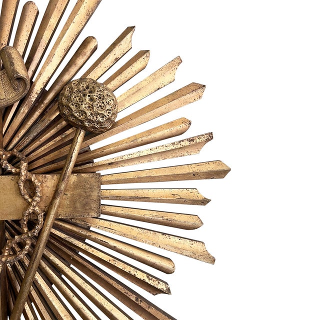 Wood Monumental Spanish Colonial Giltwood Sunburst Reliquary Cross, New Mexico 1700s For Sale - Image 7 of 14