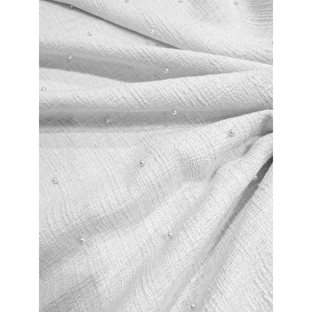 White Vintage Hollywood Regency Voyage Maison Pearl Embellished Snow Boucle Tweed Fabric- 4 Yards For Sale - Image 8 of 9