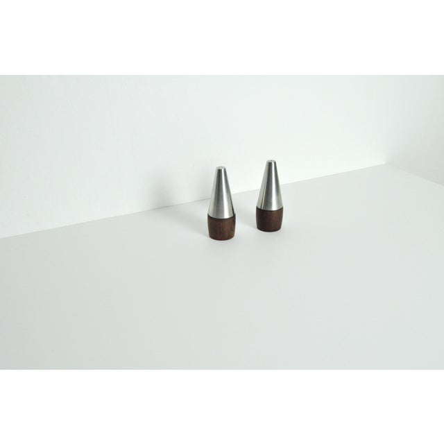 Danish Modern Rosewood and Stainless Steel Salt and Pepper Shakers, 1960s, Set of 4 For Sale - Image 9 of 12