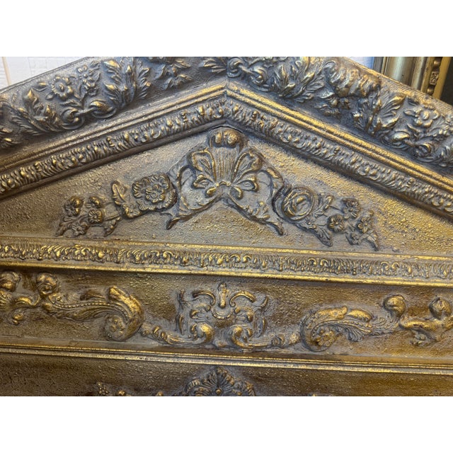 Lovely, LARGE, high-end reproduction mirror. Plaster on wood frame. Beautiful details. Mirror is beveled.