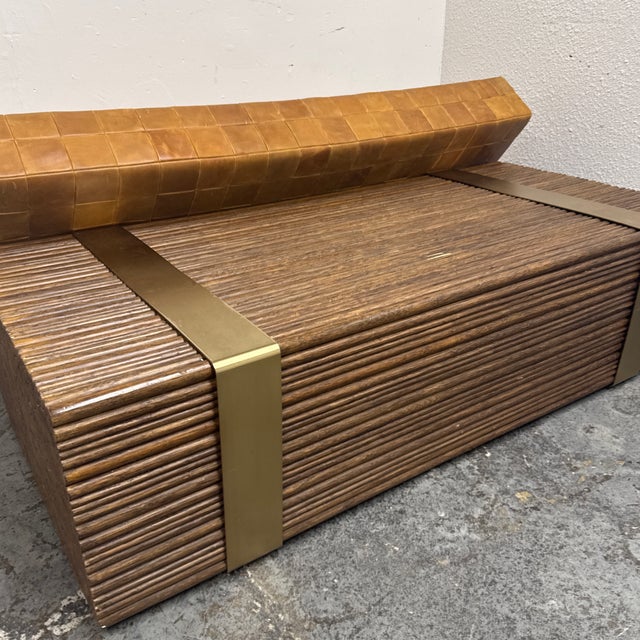 McGuire Furniture Haybine Cocktail Table + Custom Leather Bench Cushion For Sale - Image 9 of 12