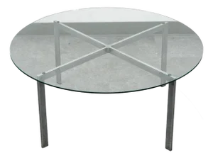 1960s Mid Century Modern Coffee Table Metal Round Glass Vintage Circular X Base Silver