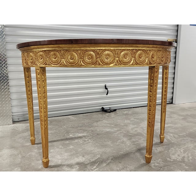English Vintage Adam Style Demi-Lune Satin Wood Inlay Console Table For Sale - Image 3 of 16