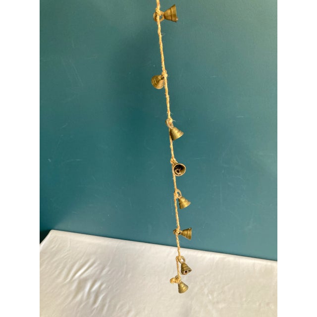 Mid 20th Century Vintage Handcrafted Brass Bell Garland on Rope For Sale - Image 5 of 6