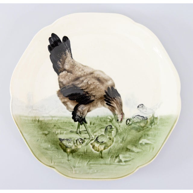 Ceramic 19th Century French Choisy Le Roi Majolica Hen & Chicks Plate For Sale - Image 7 of 7
