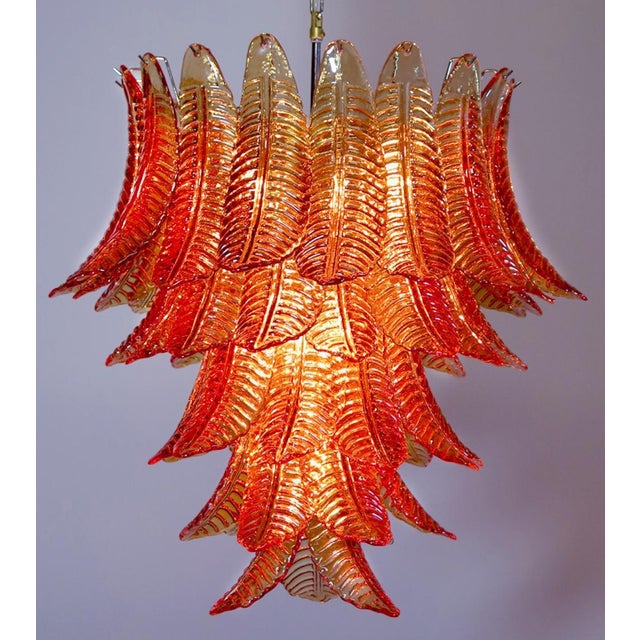 Italian Chandeliers with Leaves in the style of Barovier & Toso, Set of 2 For Sale - Image 3 of 17
