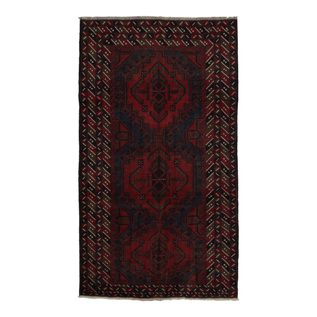 1950s Vintage Baluch Tribal Rug in Red With Geometric Patterns, From Rug & Kilim For Sale