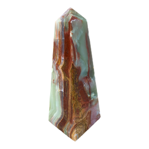 Onyx Marble Obelisk With Dramatic Green and Brown Veining