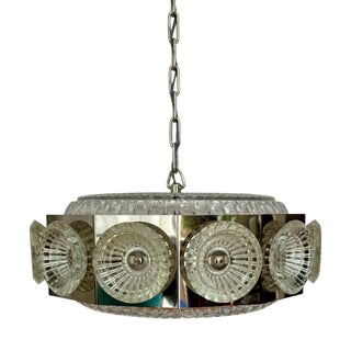Metal Ceiling Lamp with Crystal Elements by Carl Fagerlund for Orrefors, Sweden, 1960s For Sale