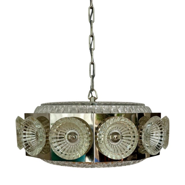 Metal Ceiling Lamp with Crystal Elements by Carl Fagerlund for Orrefors, Sweden, 1960s For Sale