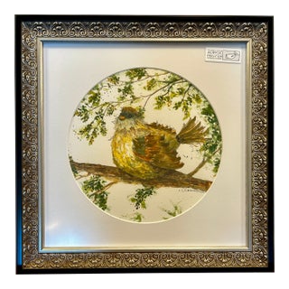 Original Watercolor Ink and Wash Painting “Poofy Bird” For Sale