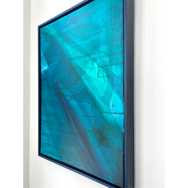 Modern Organic Coastal Diptych Painting in Turquoise & Deep Teal by Stacey Warnix For Sale - Image 4 of 8