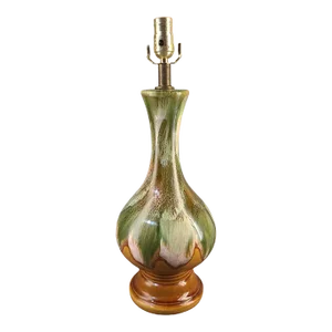 Mid-Century Modern Retro Glazed Pottery Earth-Tones Green Brown Table Lamp