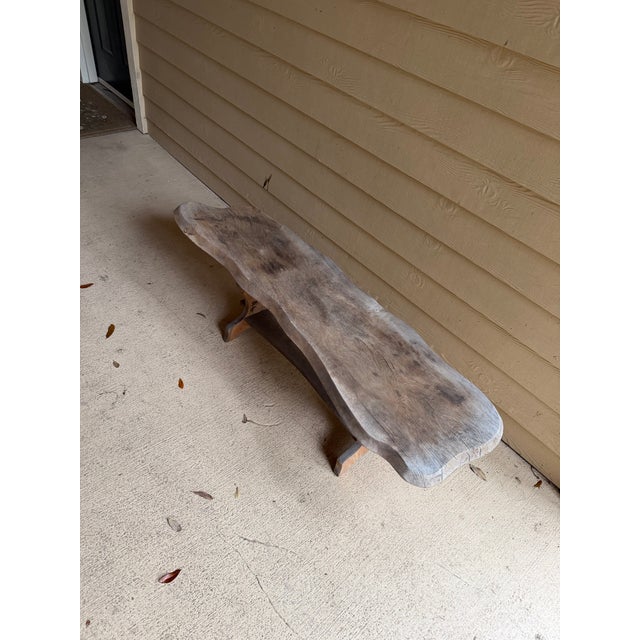 Folk Art Primitive Wood Bench or Coffee Table For Sale - Image 3 of 7