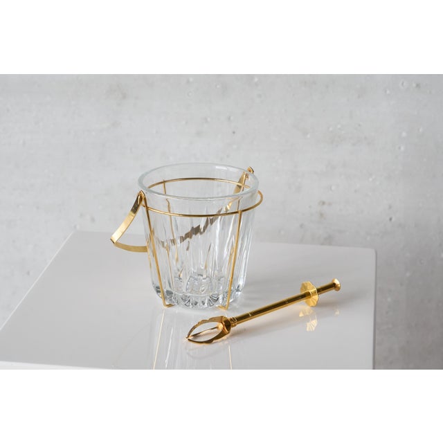 Mid Century Ice Bucket and Tong in Crystal and Brass France 1960s. A wonderful and very stylish mid century ice bucket...