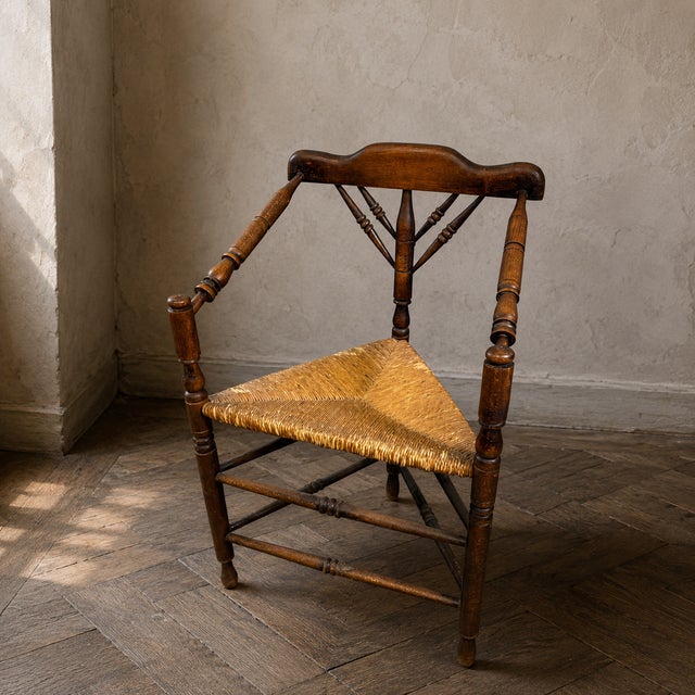 Antique Rush-Seated Corner Chair, 1890s For Sale - Image 3 of 7