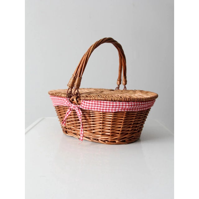 Vintage Wicker Picnic Basket For Sale - Image 6 of 12