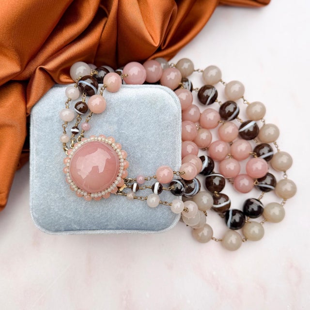 Vintage French Pink and Brown Glass Bead Statement Necklace, 1950s For Sale - Image 12 of 12