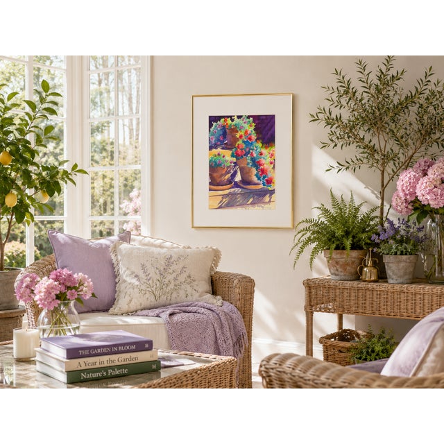 Flowers in Terracotta Pots - Tomoko Parry, C. 1990s For Sale - Image 9 of 10