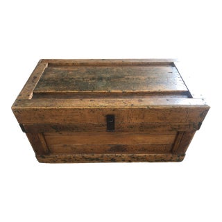 1900s Old Primitive Wood Trunk For Sale