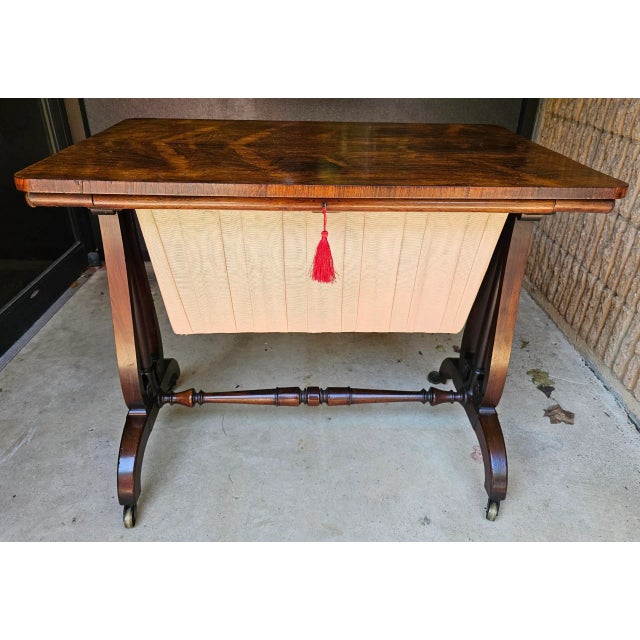 Brown Antique 1830's English Rosewood Sewing Table For Sale - Image 8 of 10