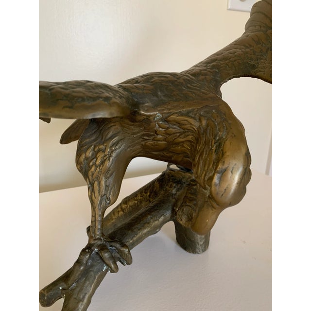 Vintage Mid-Century Solid Brass Eagle on Branch Sculpture For Sale - Image 4 of 12