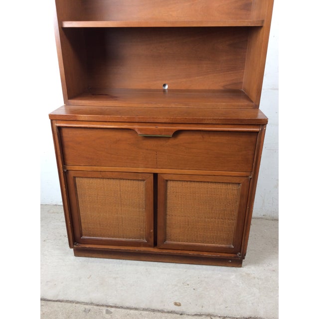 Mid Century Modern Two Piece Shelving Unit With Caned Cabinet Doors For Sale - Image 12 of 18