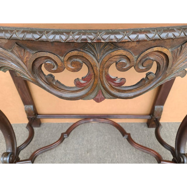 Wood Antique Polychrome English Regency Carved Acanthus Console Table For Sale - Image 7 of 11