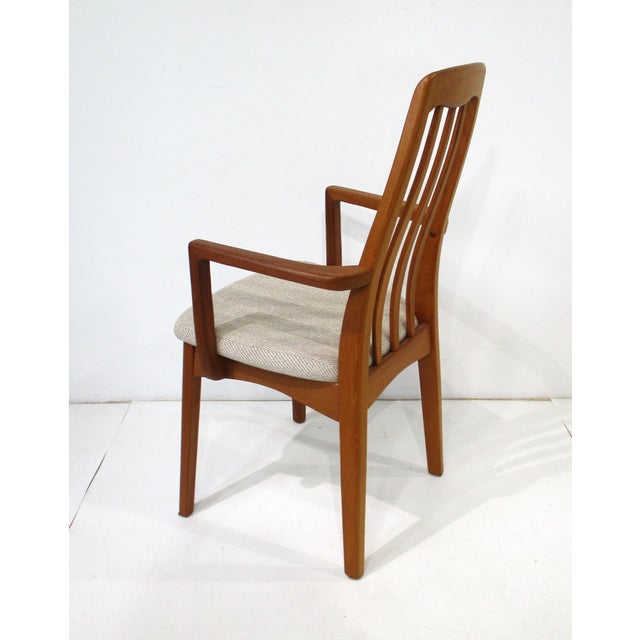 Brown Teak Upholstered Dining Chairs 2 Arm 2 Sides in the Style of Danish Modern For Sale - Image 8 of 17