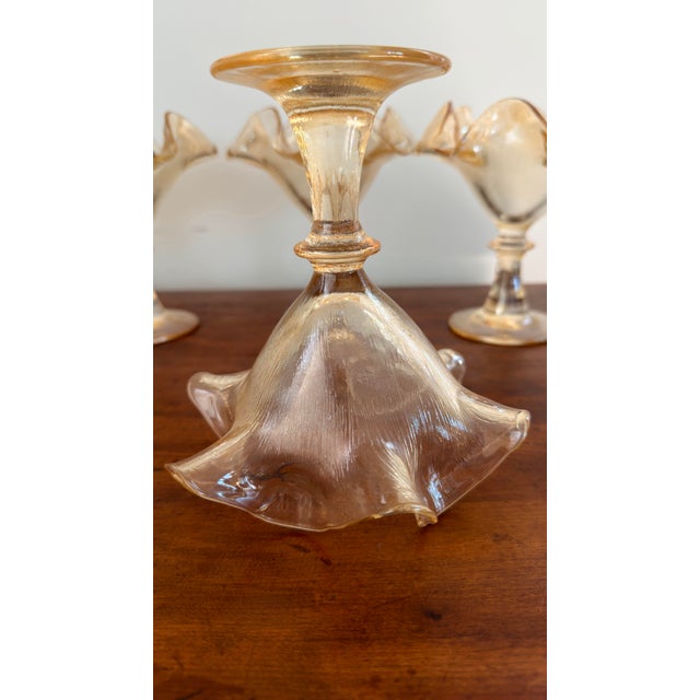 Gemstone 11 Vintage 1960s French Marigold Amber Glass Footed Ice Cream Pedestal Bowls For Sale - Image 7 of 13