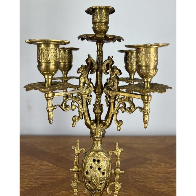 Vintage French Style Architectural Brass Garniture Set, Set of 3 For Sale - Image 10 of 17