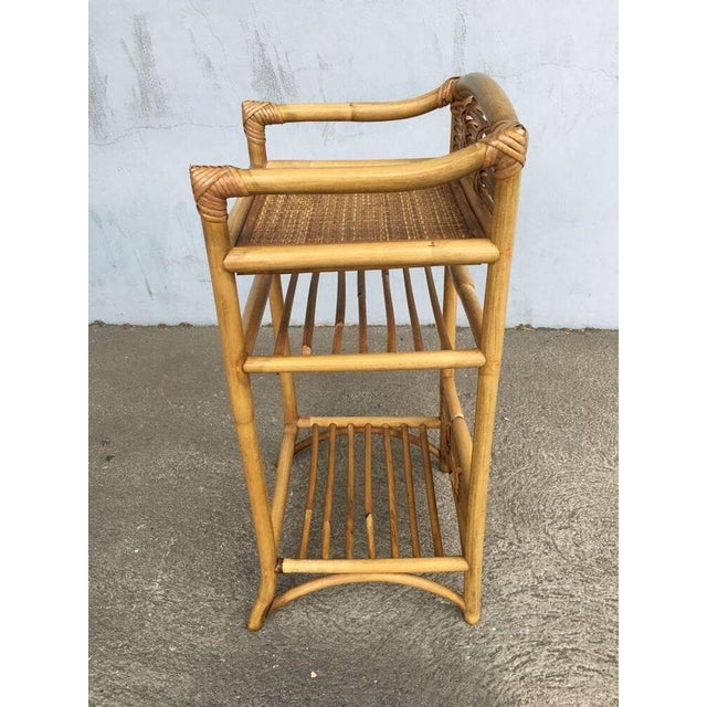 Restored 1950s Mid-Century Rattan & Wicker Three-Tier Book/Magazine Holder For Sale In Los Angeles - Image 6 of 7