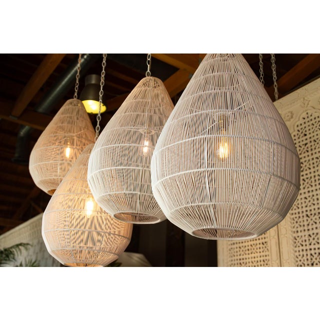 1990s Luminous Metal Frame Tiered Laced Pendant Lantern For Sale - Image 5 of 15