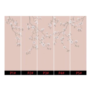 36" * H100"/Panel * 5ps, Pale Pink Magnolia Wallpaepr, Magnolia‌ Wallpaper Mural, 5 Panels For Sale