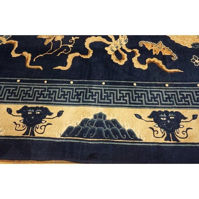 Antique Traditional Elements Chinese Peking Floral Medallion Blue 1880s Rug For Sale In New York - Image 6 of 10