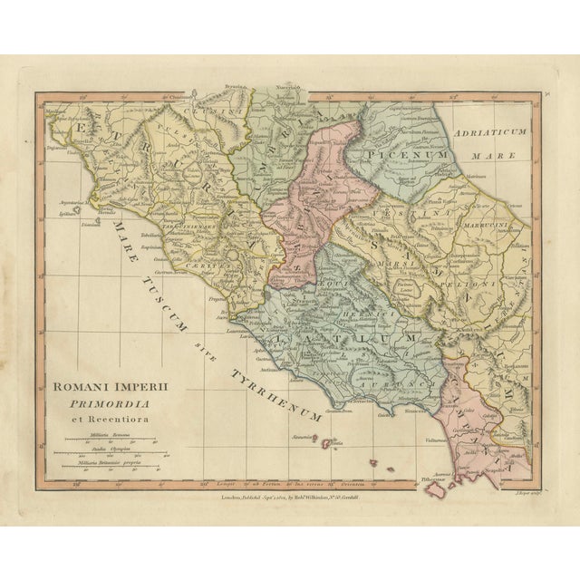 Antique Map of Central Italy and Early Roman Empire by Wilkinson, 1801 For Sale