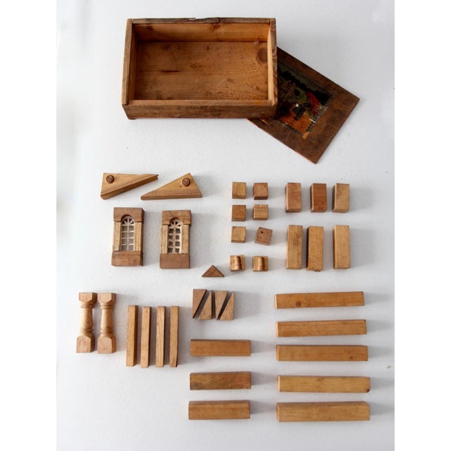 Victorian Wooden Building Blocks With Dovetail Box, 37 Pieces For Sale - Image 4 of 5