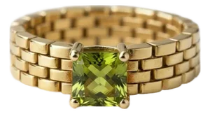 Watch Band Shaped Ring With Peridot for Men, Silver, Gold, Size 10