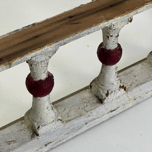 Architectural Salvaged Wooden Balustrade Railing With Original White & Red Knots Paint For Sale - Image 11 of 11