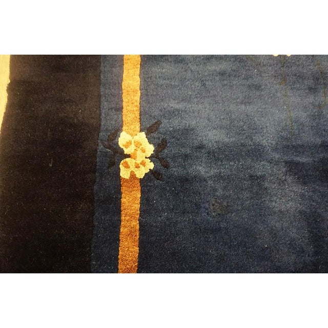 Navy Blue 1920s Traditional Navy Blue Floral Sprays & Butterflies Deco Chinese Peking Rug For Sale - Image 8 of 10