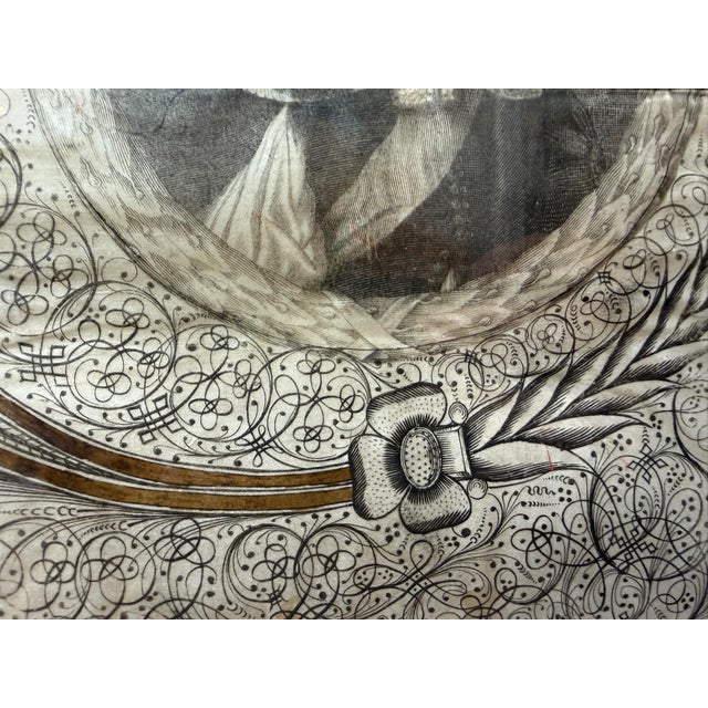 Rare Antique 17th Century Calligraphic Bust Portrait of Charles II of England For Sale - Image 13 of 16