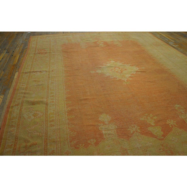 Supreme Peach Color With a Small Detail Medallion Antique Turkish Oushak Rug For Sale - Image 10 of 11