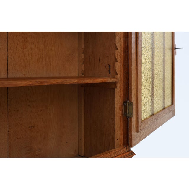 1920s Art Deco Oak Wall Cabinet with Amber Glazed Door, Belgium, 1920s For Sale - Image 5 of 13