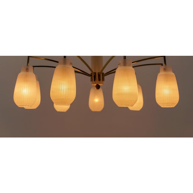 Metal Mid-Century Modern Nine-Armed Brass and Glass Sputnik Lamp, 1950 For Sale - Image 7 of 13