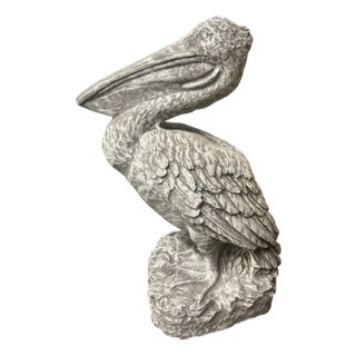 Charming Whitewashed Reconstituted Stone Pelican Statue For Sale