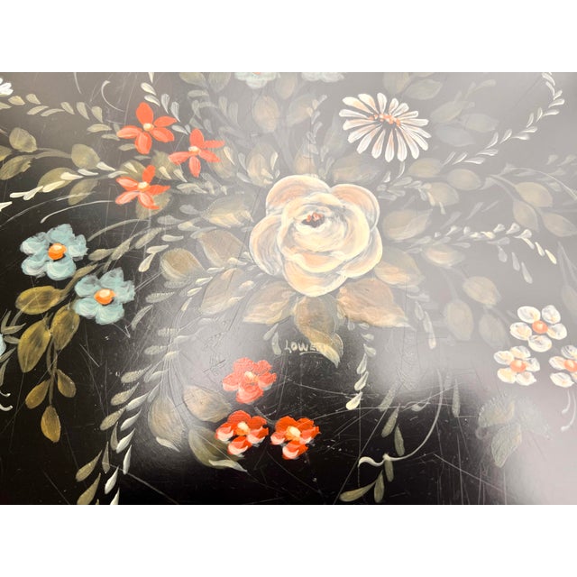 Antique Hand Painted Signed English Hand Painted Tole Tray Top Coffee Table For Sale - Image 4 of 10
