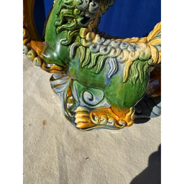 Green 1970s Asian Style Ceramic Foo Dog Sculpture For Sale - Image 8 of 9